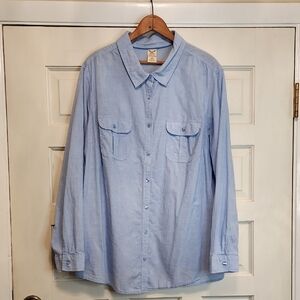 Faded Glory Blue Cotton 1X Shirt Button Down 2 Button Pockets In Front, Darts